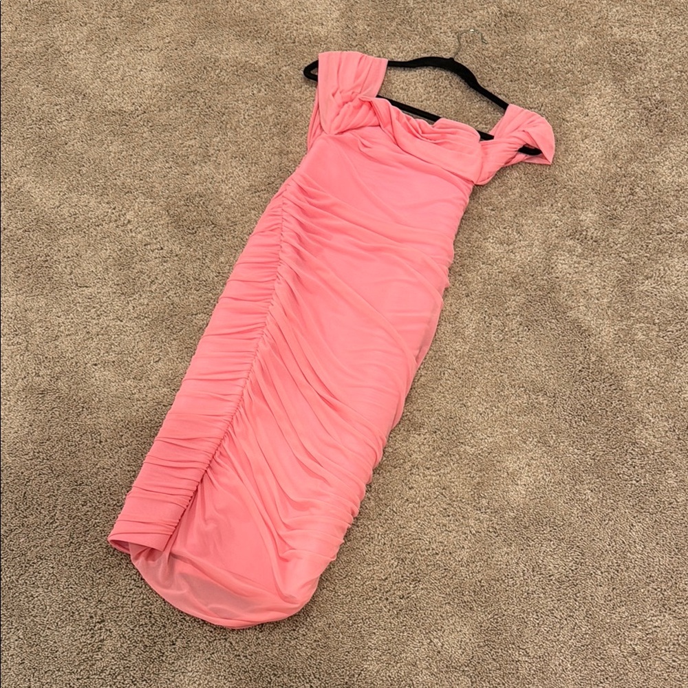 Fashion Nova Ruched Orange and Pink Bodycon Dress